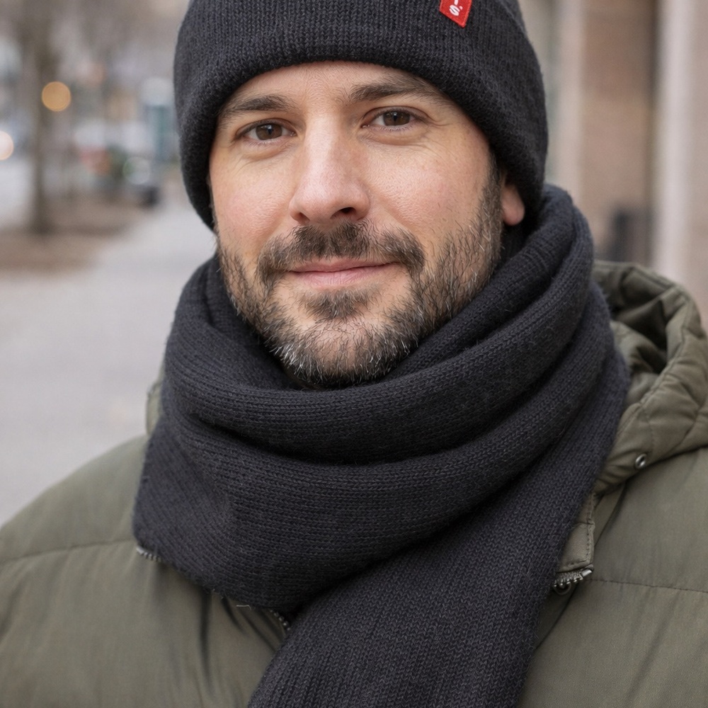Levi's Black Knit Beanie and Scarf Set